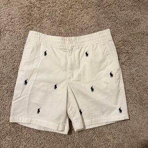 Boys Polo Ralph Lauren White Shorts Blue Embroidered Pony Size 16 Drawstring